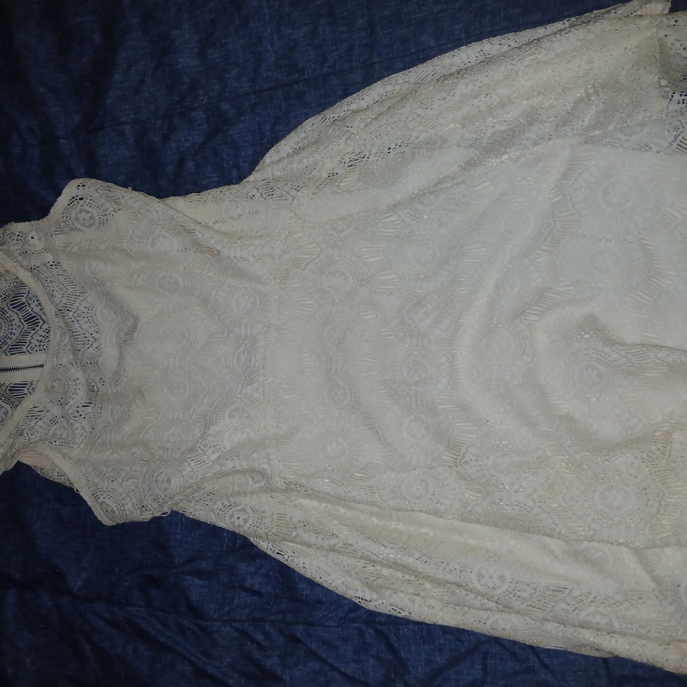 BeBop Cream Halter Gown with Bishop Sleeves